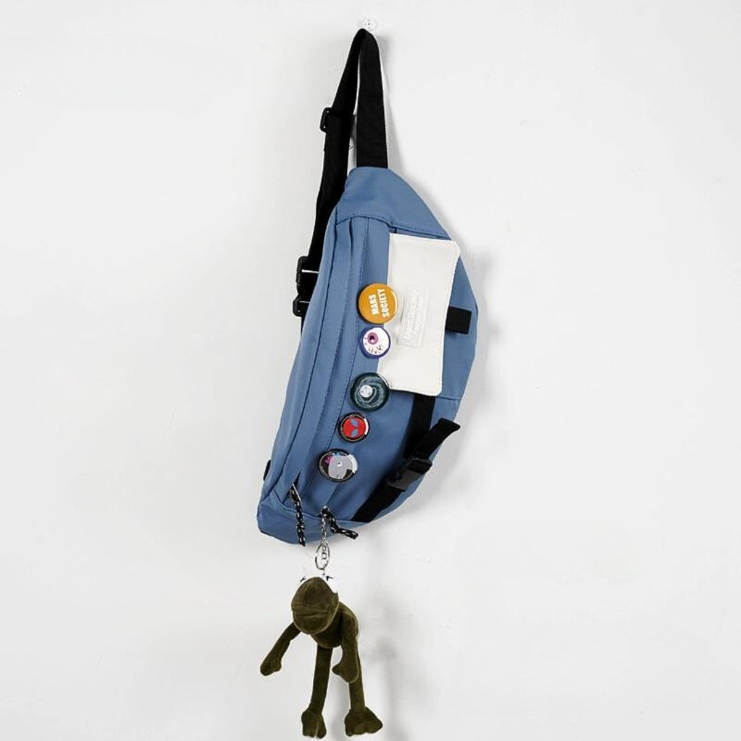 Unisex crossbody bag for travel and hiking with adjustable strap and free pendant