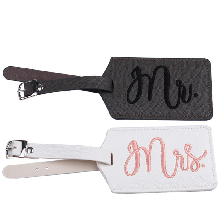 PU leather couple embroidered luggage tag for Travel