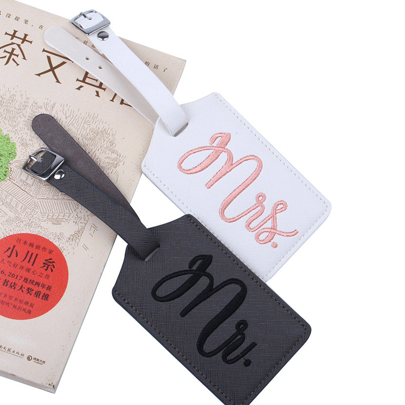 PU leather couple embroidered luggage tag for Travel