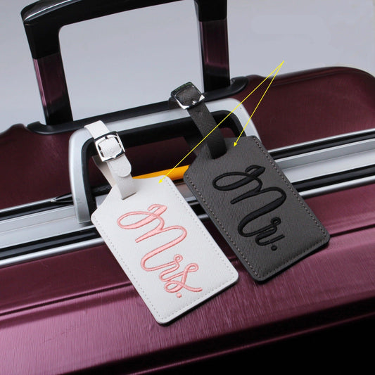 PU leather couple embroidered luggage tag for Travel