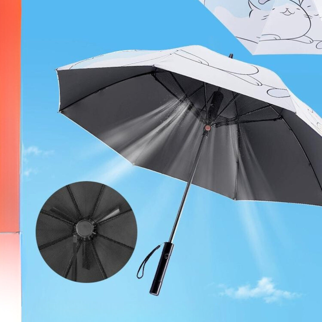 High Wind Power Umbrella with Fan Double Cooling UV Protection Parasol