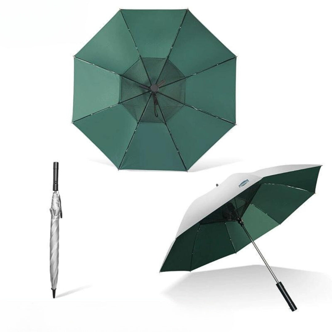 High Wind Power Umbrella with Fan Double Cooling UV Protection Parasol