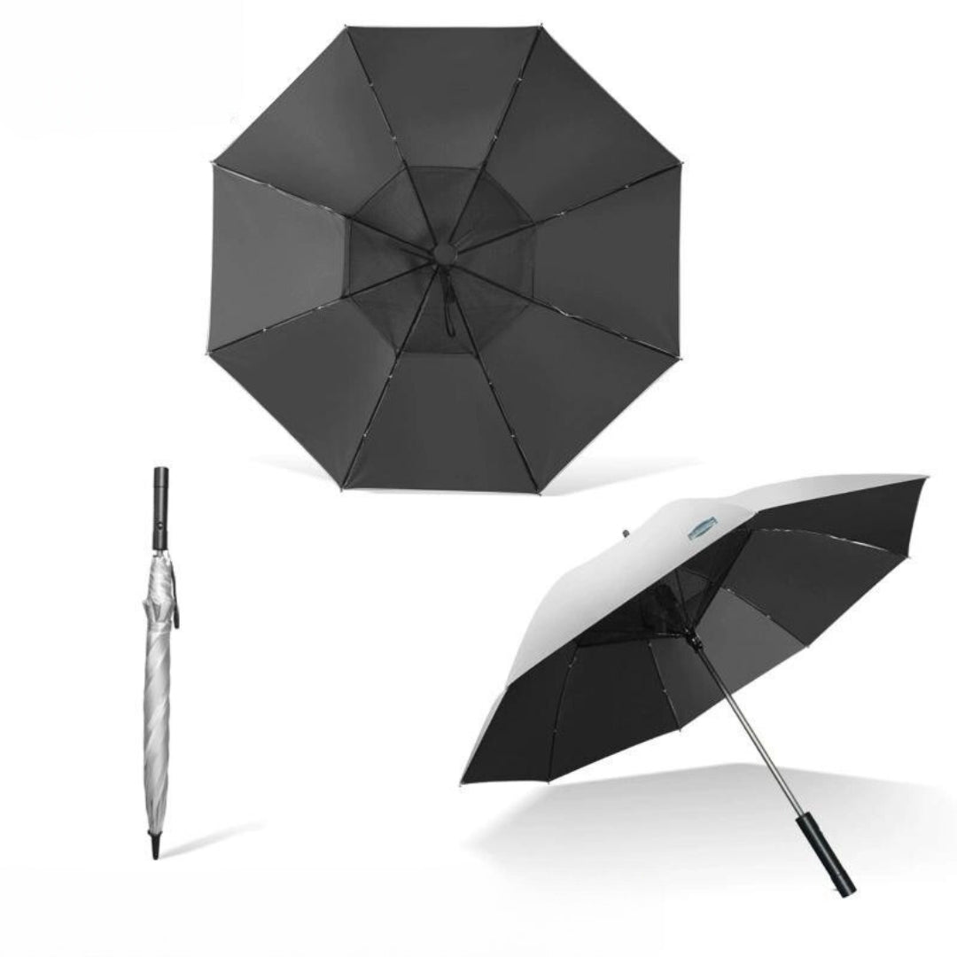 High Wind Power Umbrella with Fan Double Cooling UV Protection Parasol