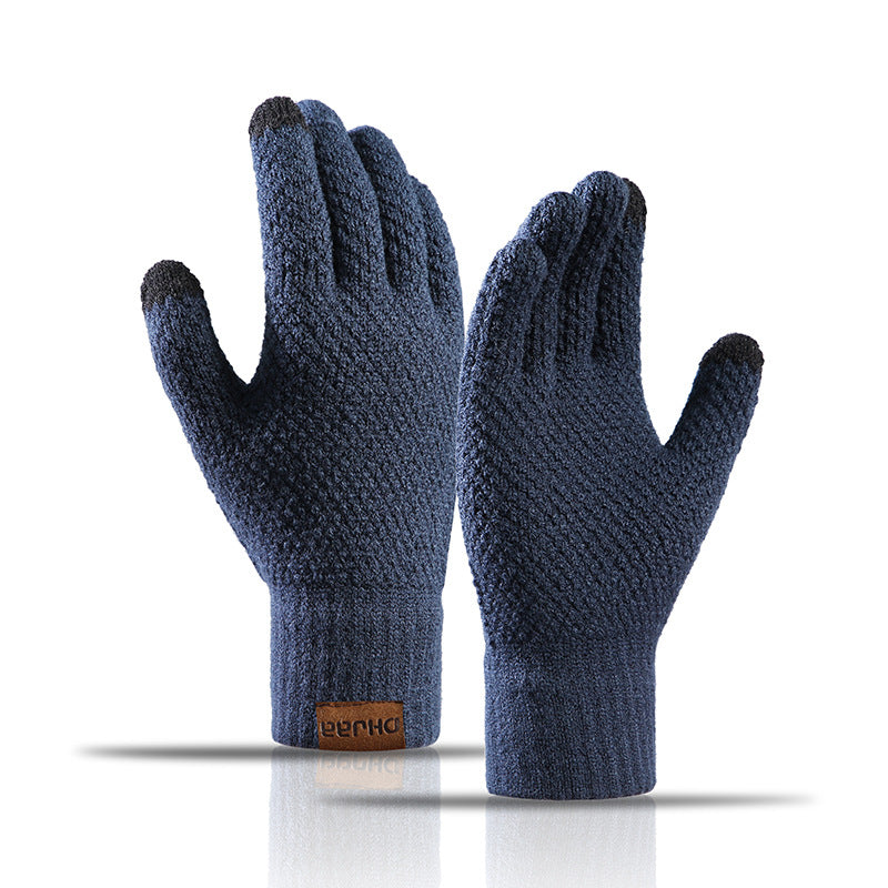 Fleece thickened warm wool knitted winter gloves
