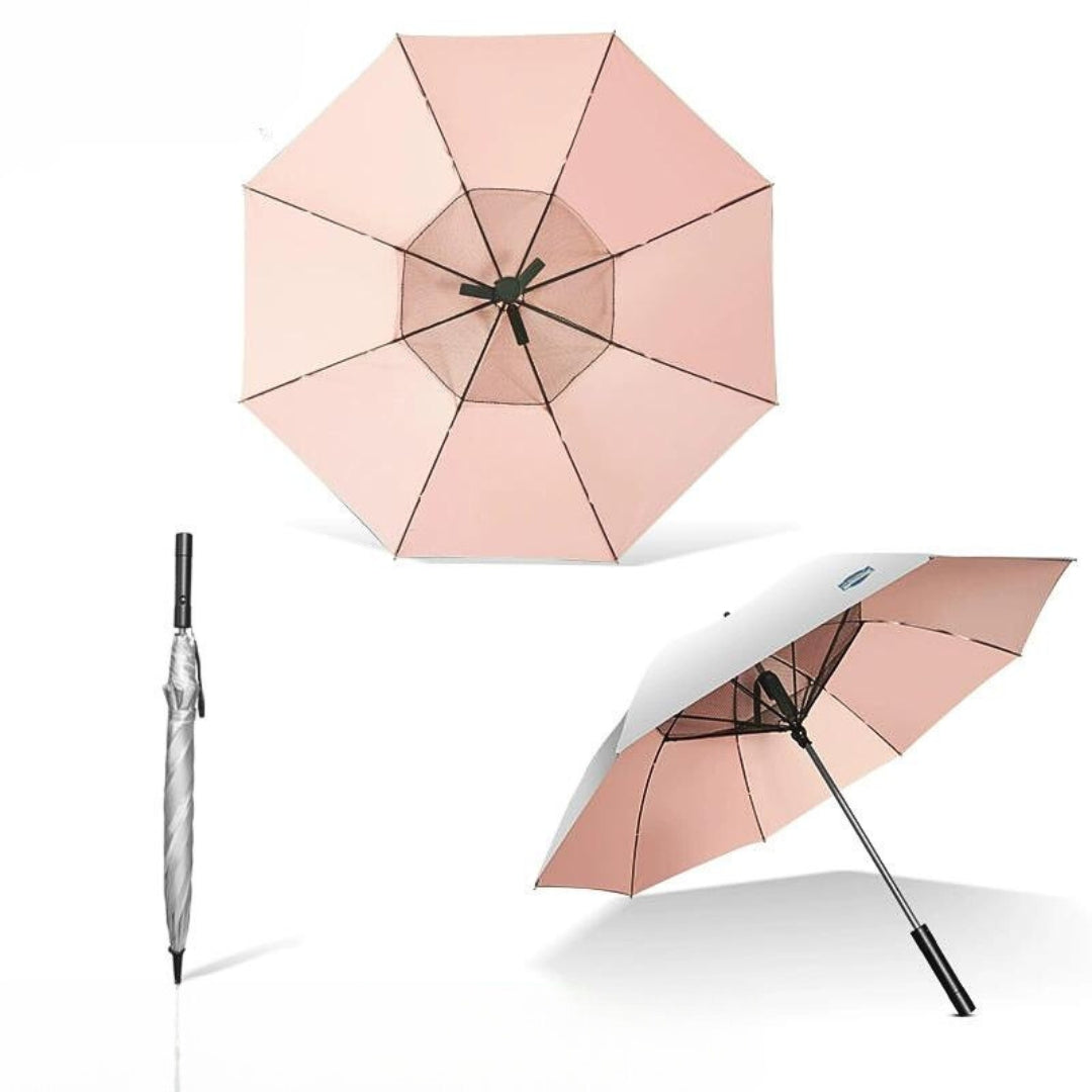 High Wind Power Umbrella with Fan Double Cooling UV Protection Parasol