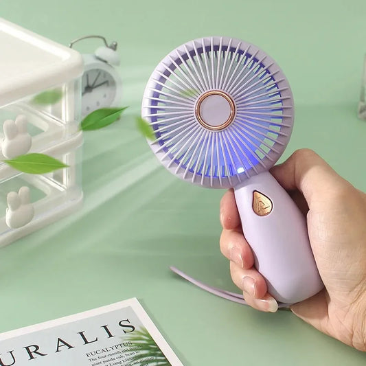Small handheld fan with LED portable USB rechargeable electric fan