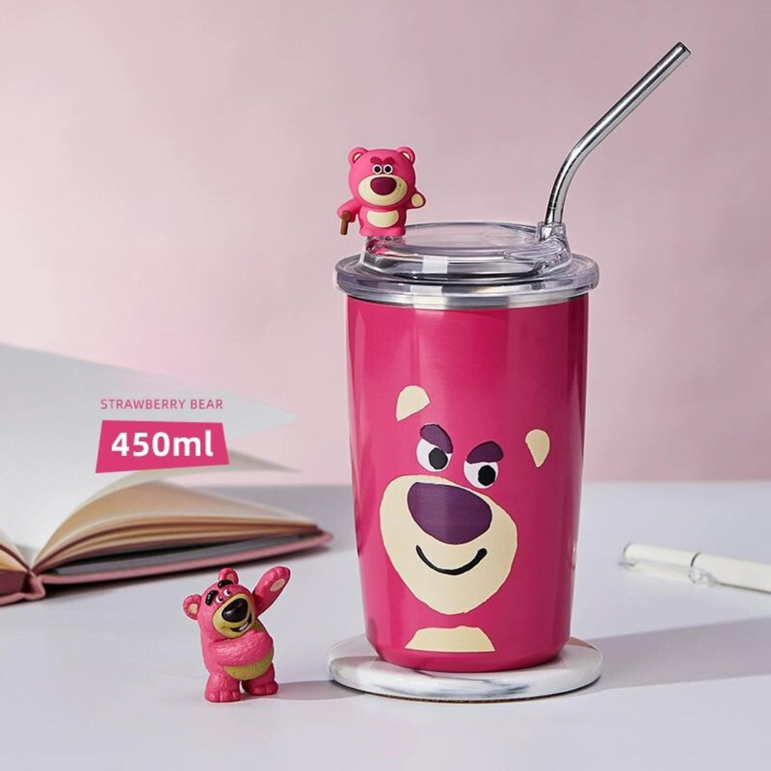 Strawberry bear high quality thermal water cup with straw