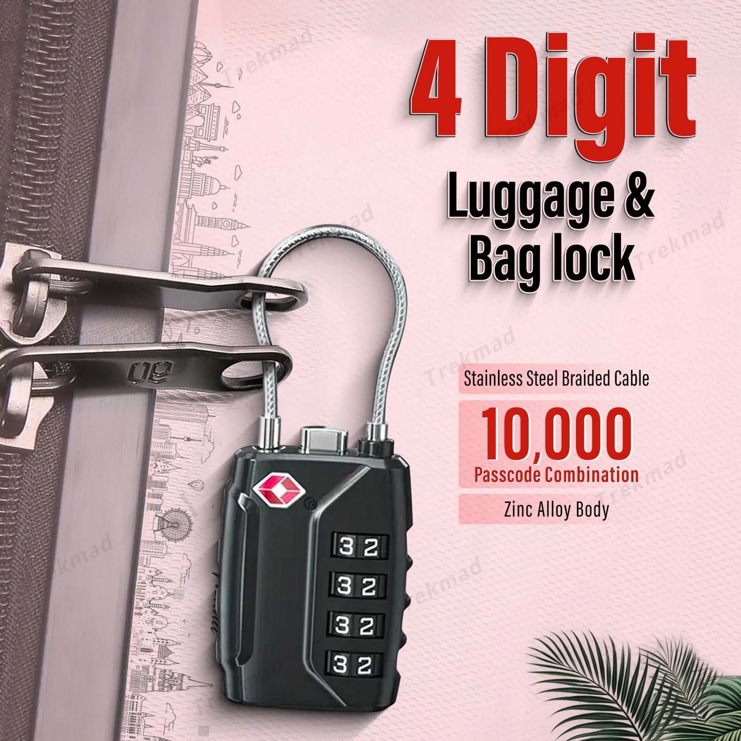 TSA Certified Custom combination lock for luggage & bags