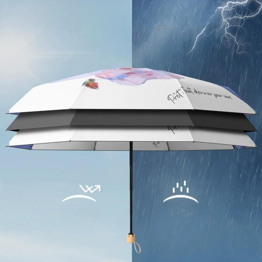 দুই স্তরের হাতে আঁকা ছোট ভাঁজ করা ছাতা