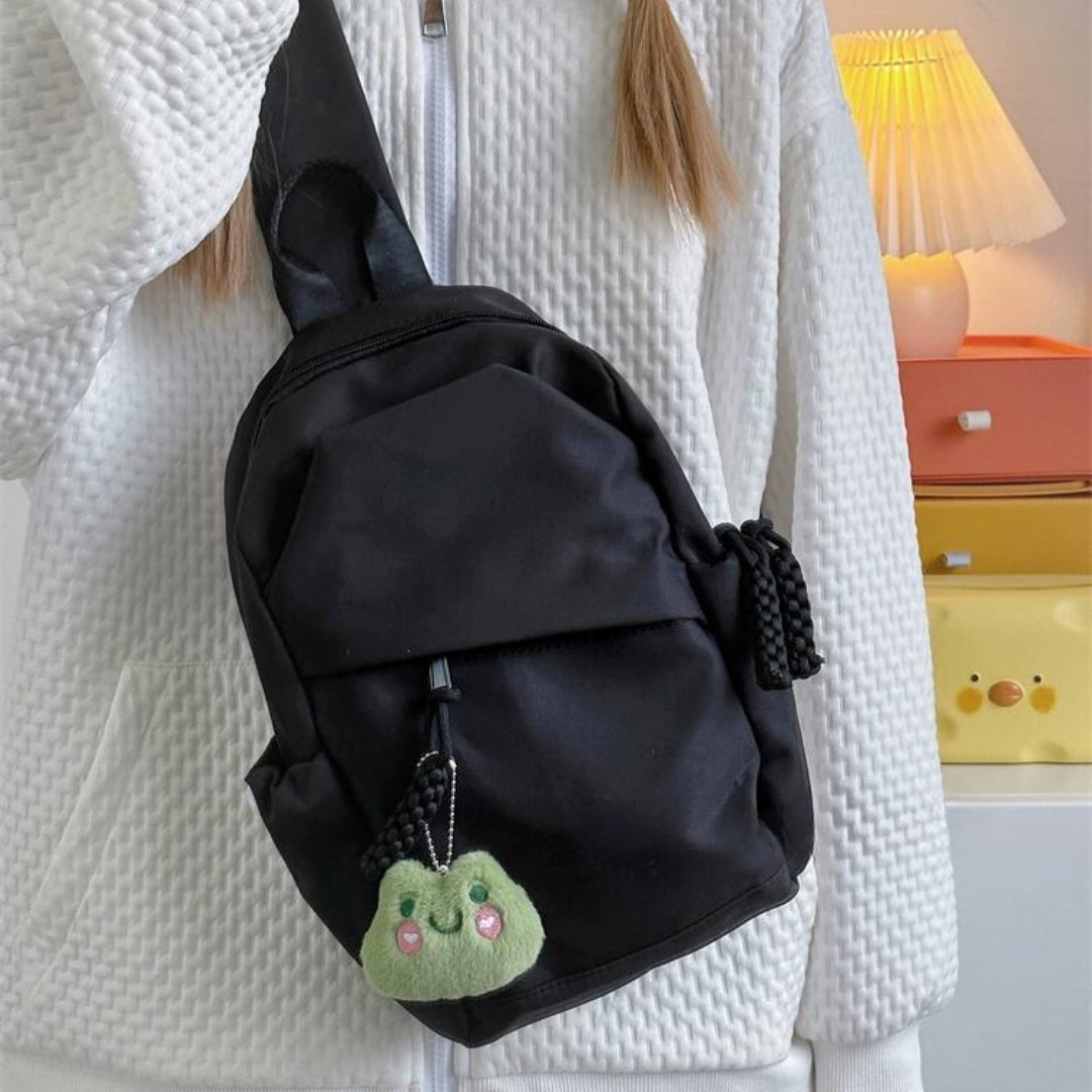 Solid color backpack design crossbody bag, chest bag with free pendant