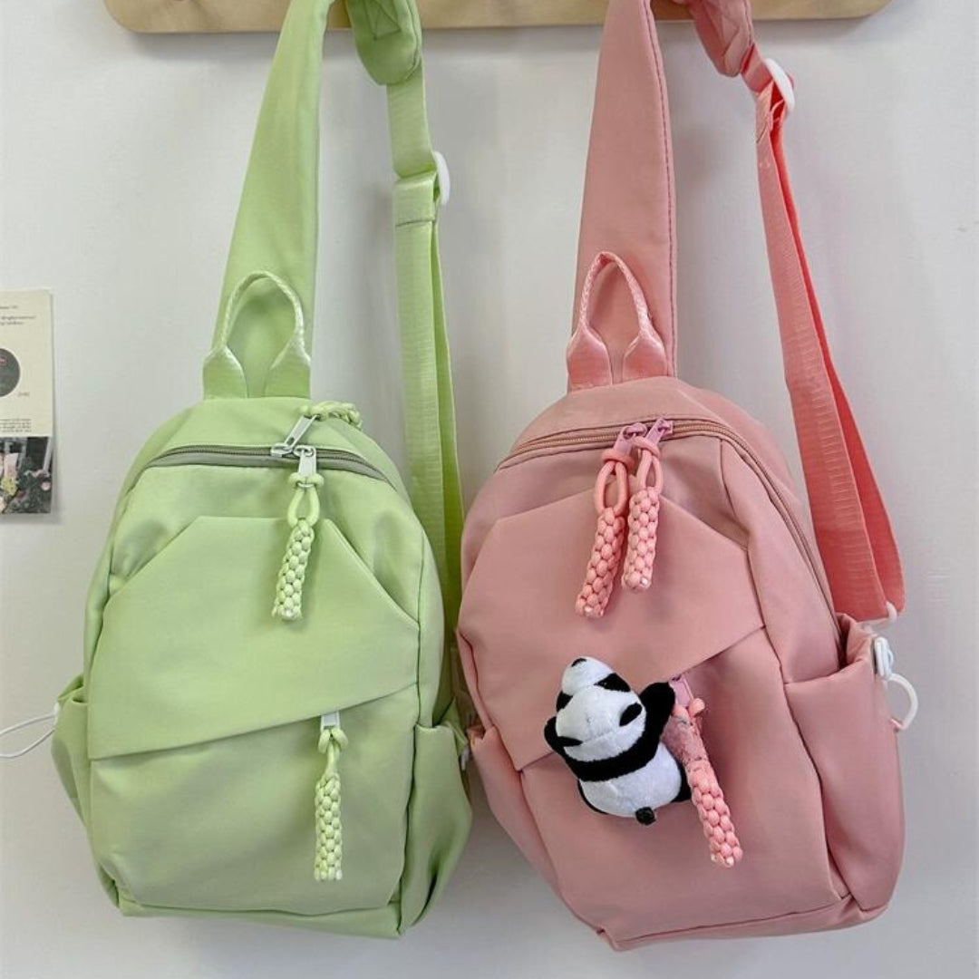 Solid color backpack design crossbody bag, chest bag with free pendant