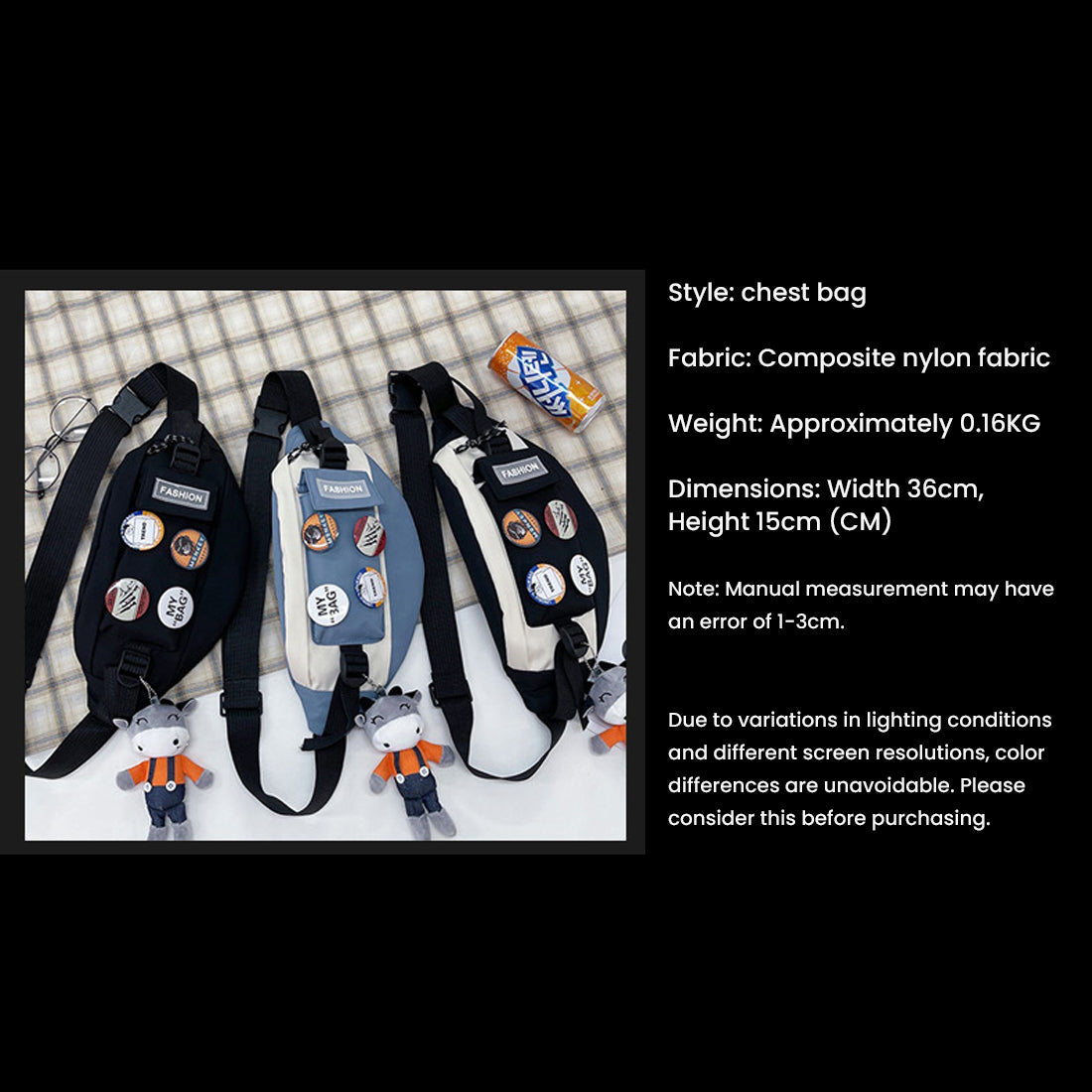 Stylish Crossbody Messenger Chest Bag with Badges & Plush