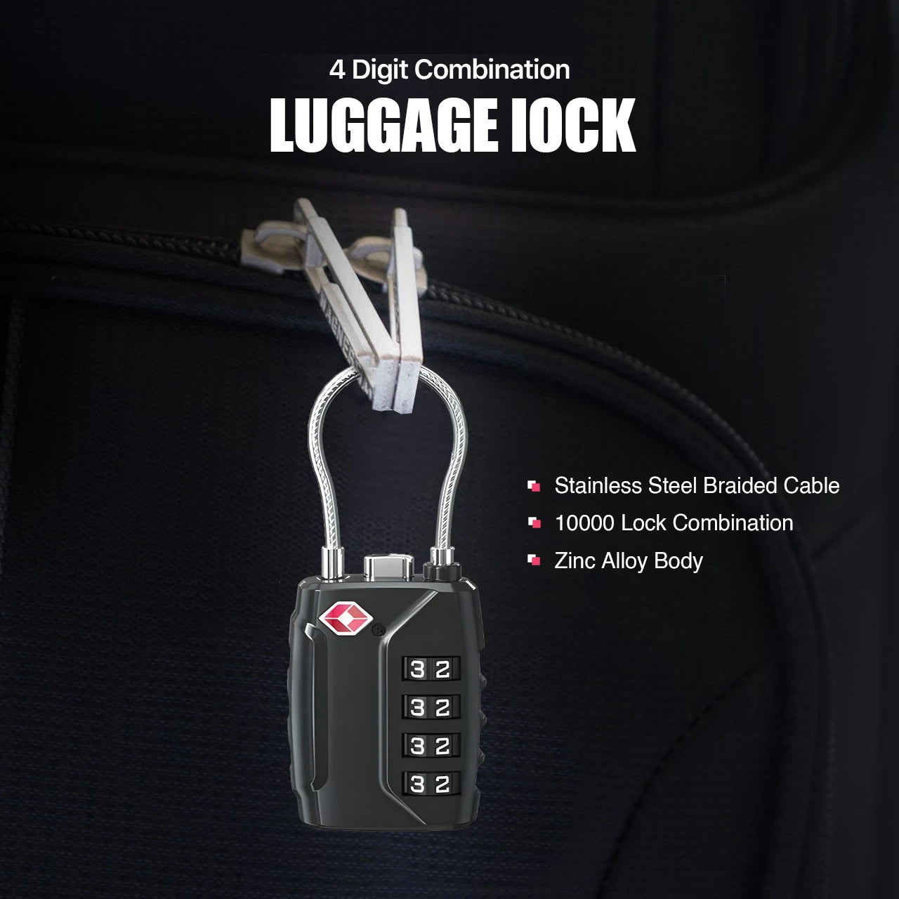 4 Digit Combination TSA Customs Lock for Luggage & Bags