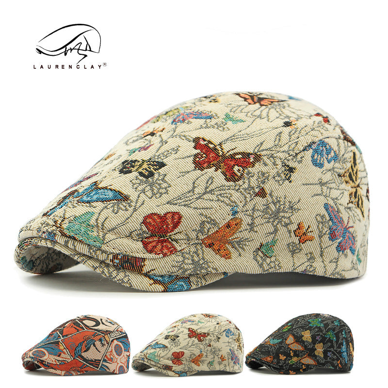 All Season New Butterfly Embroidery Ethnic Style Beret Cap