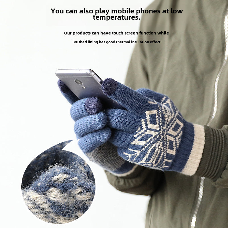 Knitted winter warmth thickened fleece couple gloves