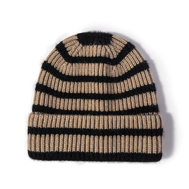 Knitted Striped Rolled Outdoor Warm Thickened Woolen Beanie