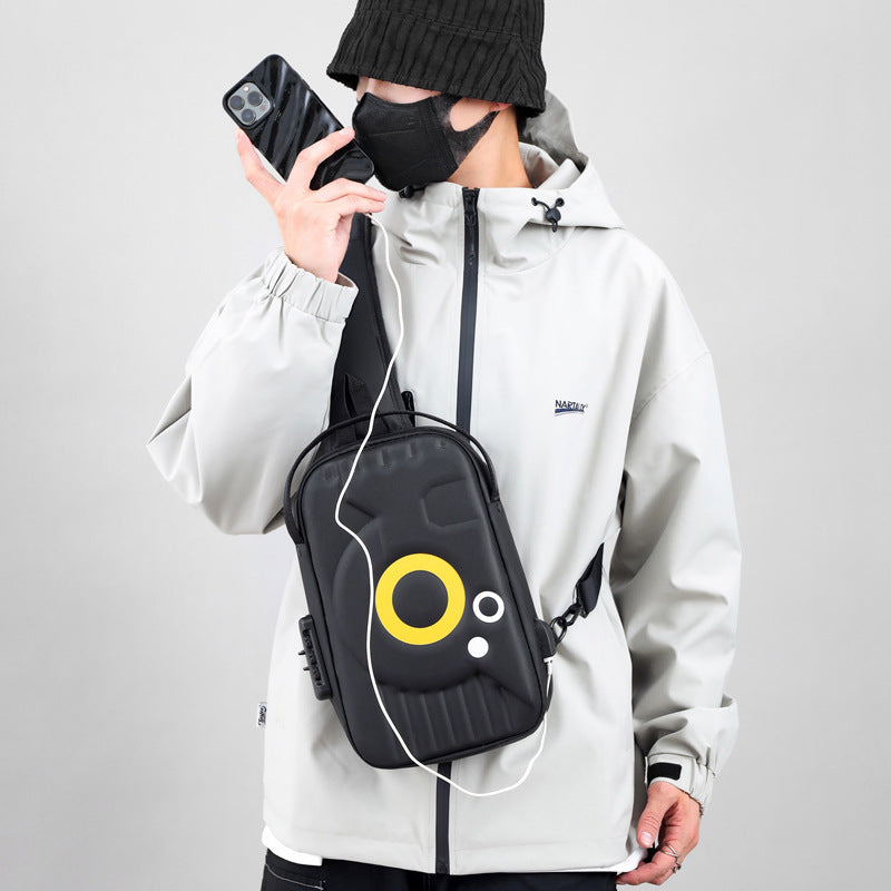 Mens Hard Shell Crossbody Anti-theft Motorcycle Shoulder Bag with Lock