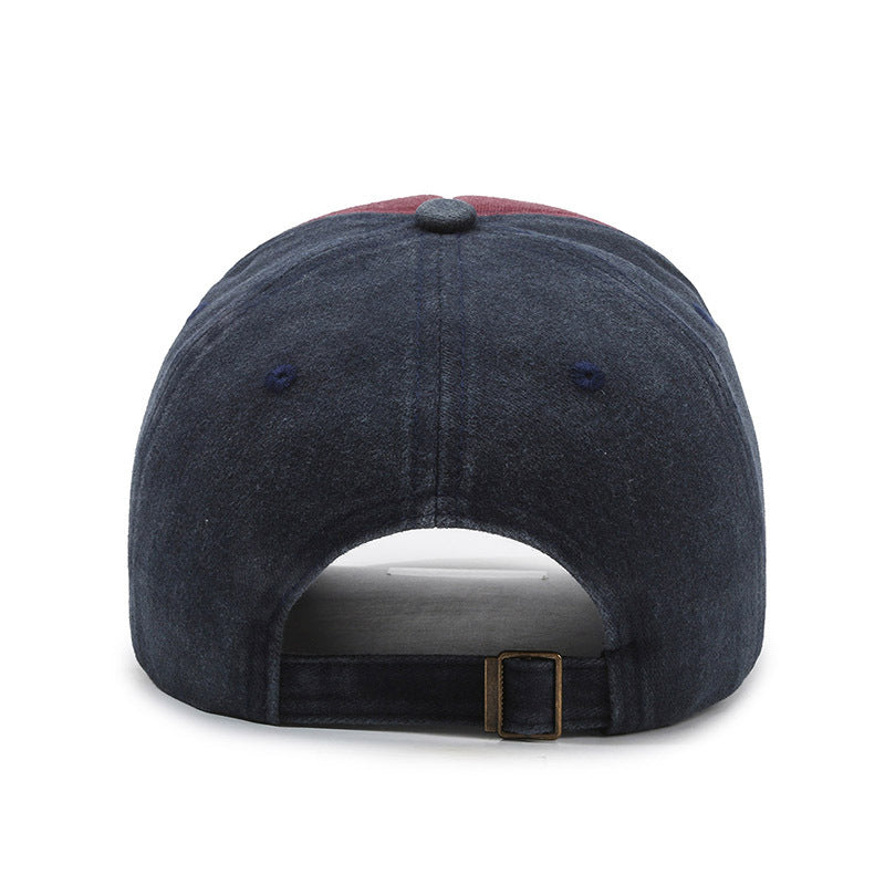 Color-blocked retro washed denim distressed basball cap