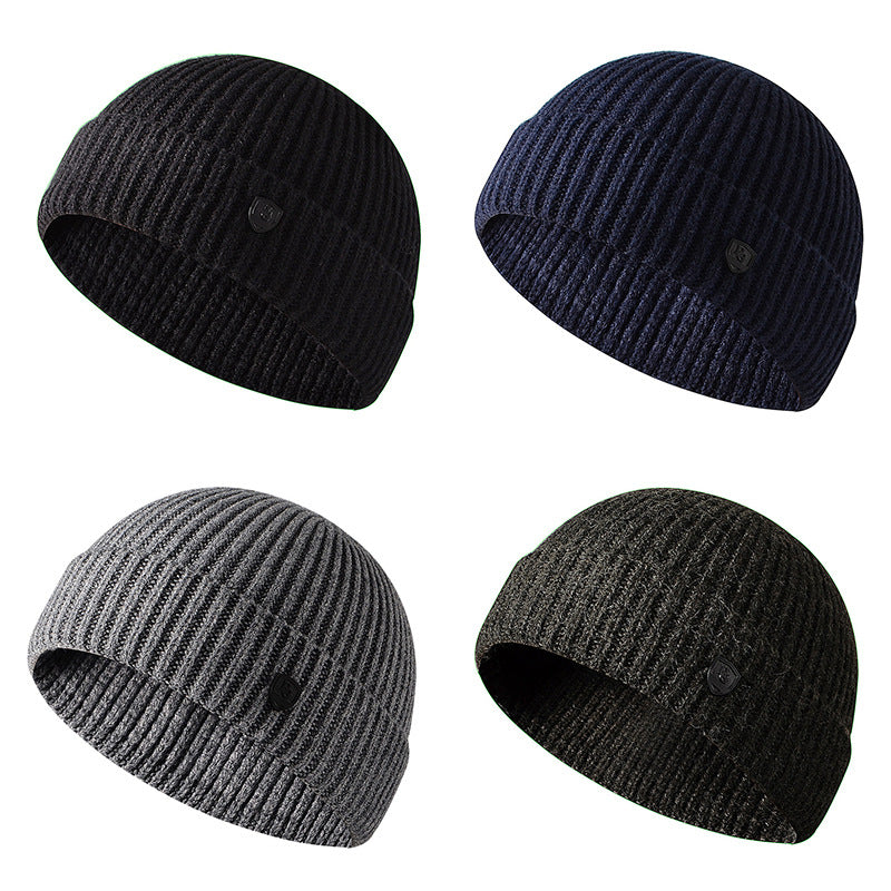 Winter solid color knit hat men's warm beanie hat
