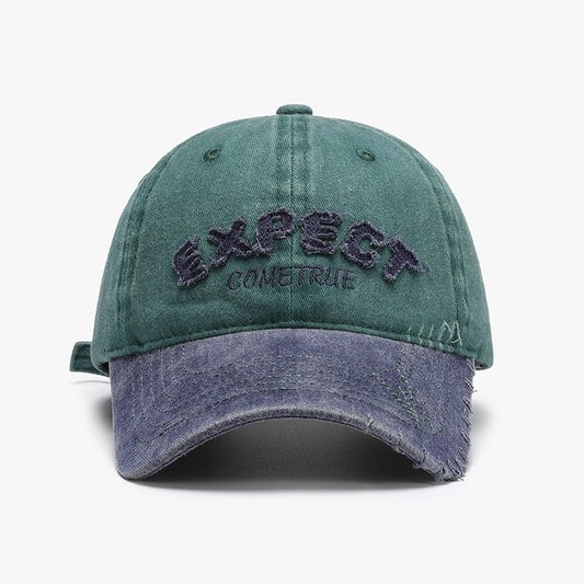 Letter patch embroidery color blocking washed soft top baseball cap