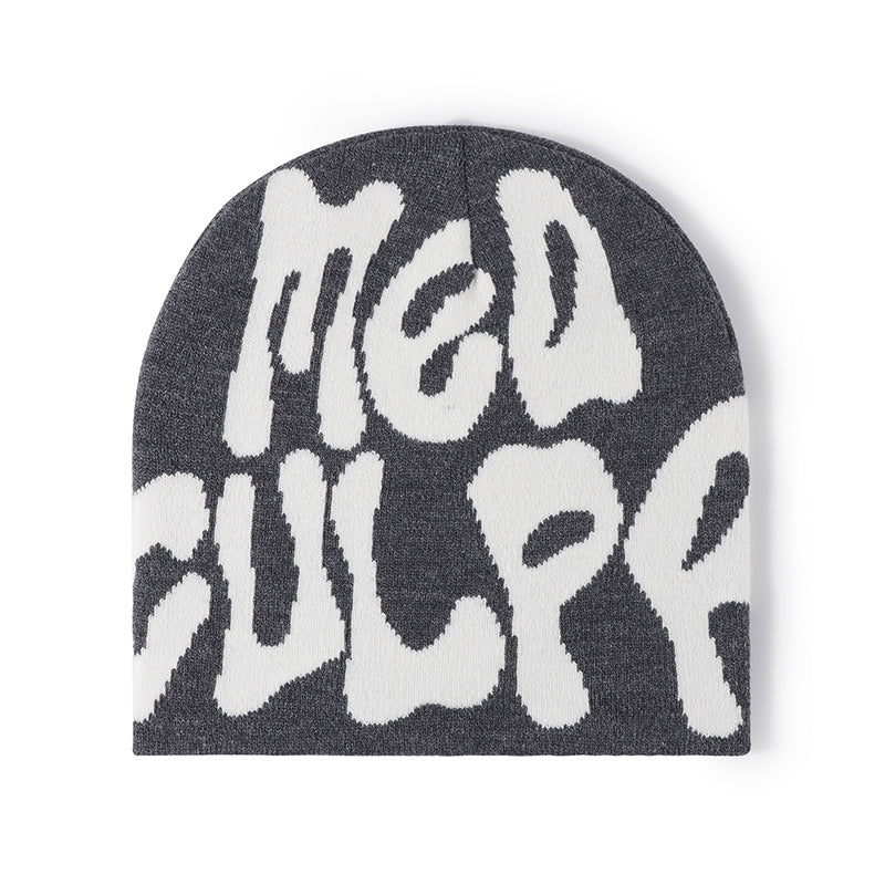 Letter jacquard knitted outdoor warm stylish beanie