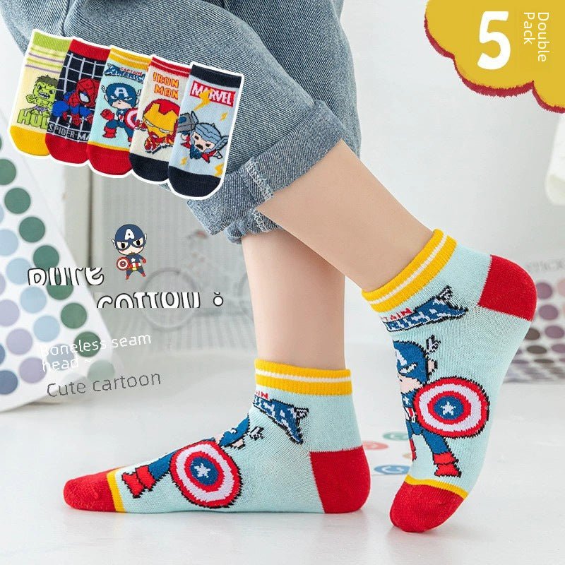 Super Hero Printed 5 Pieces Set Soft and Comfortable Cotton Socks for Kids