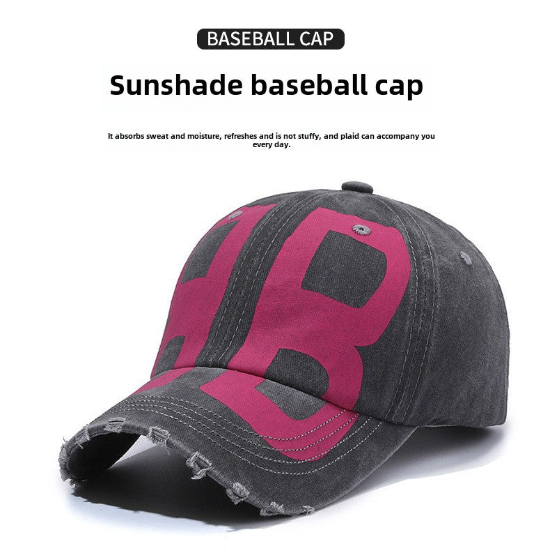 New Versatile Old Wash Denim Soft Top Printed Baseball Cap