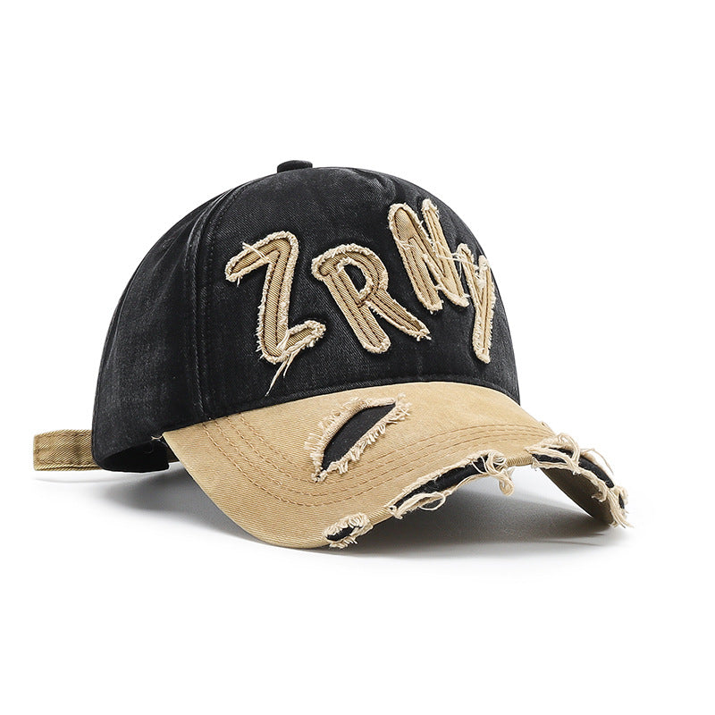 Embroidered patch peaked washed retro cap