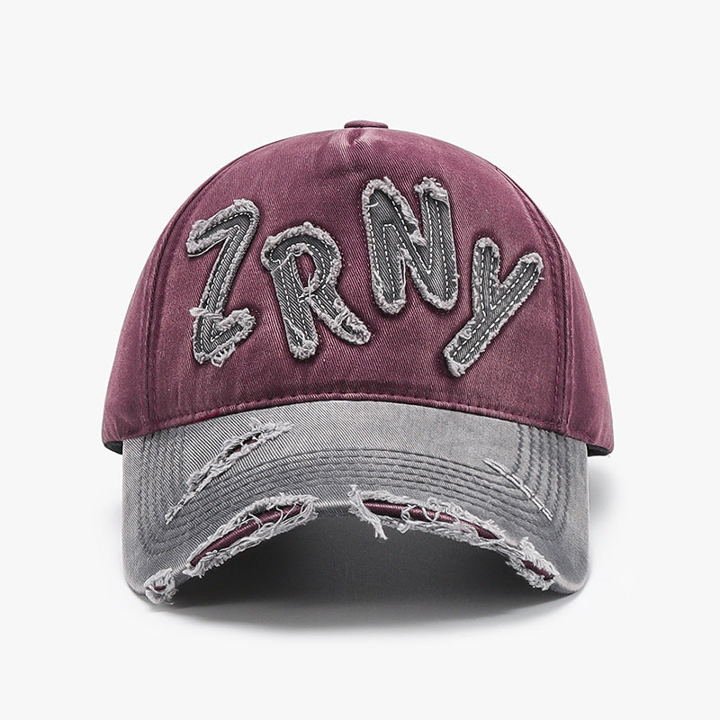 Embroidered patch peaked washed retro cap