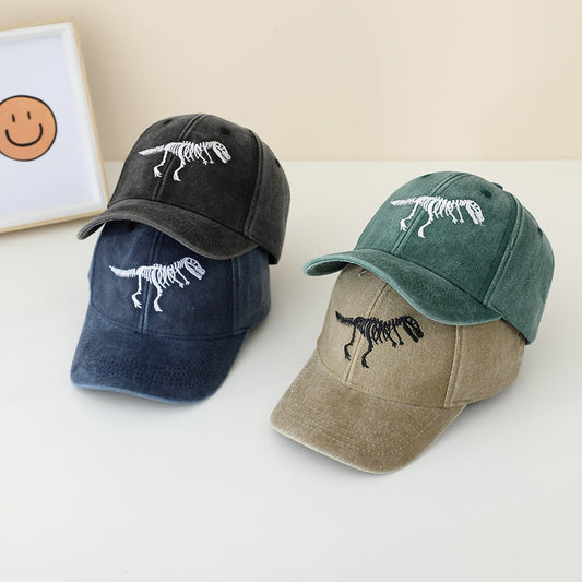 Dinosaur Skeleton Flagged Washed Baseball Cap for Kids