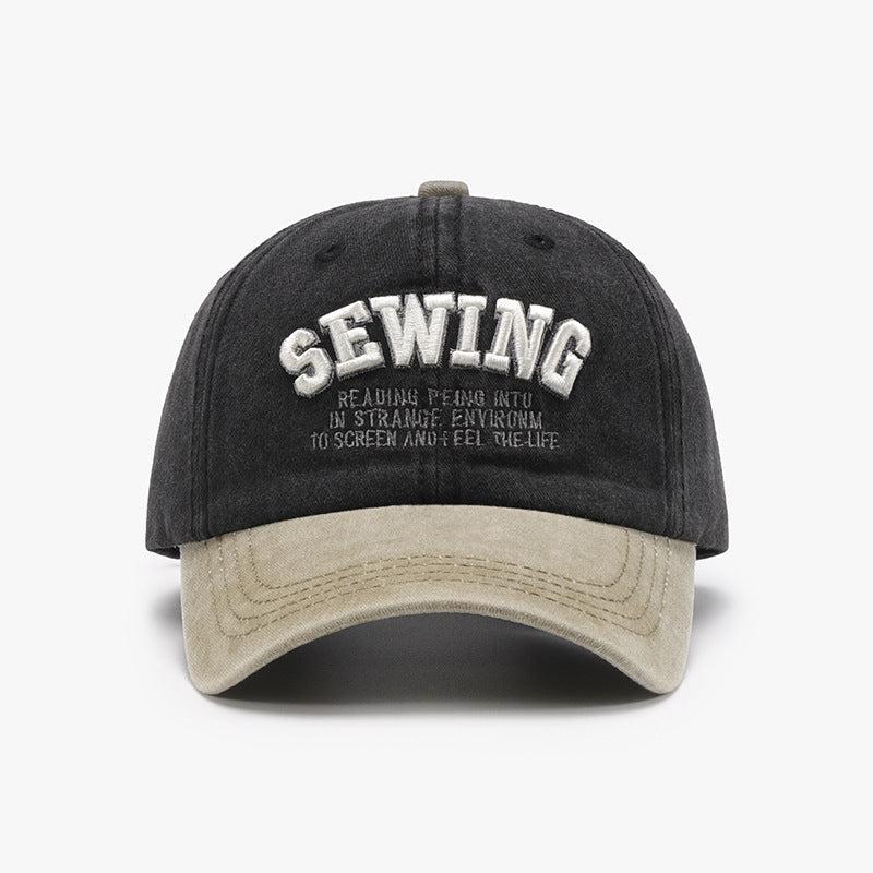 Lettered three-dimensional embroidery color-block washed soft top baseball cap