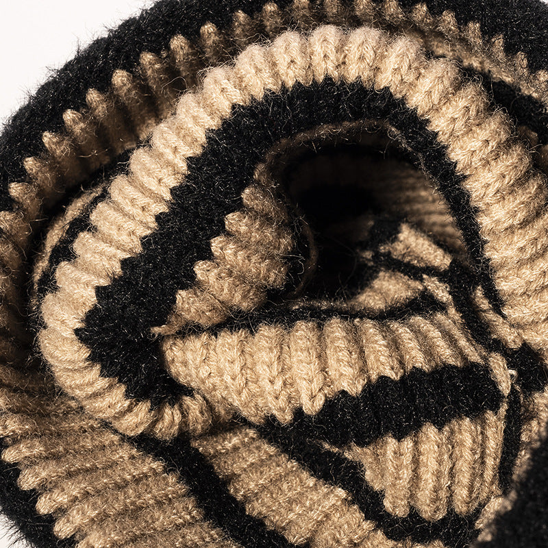 Knitted Striped Rolled Outdoor Warm Thickened Woolen Beanie