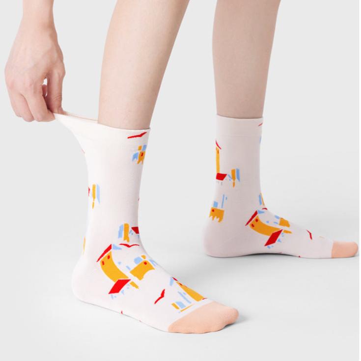 Men's and women's long tube oil painting socks