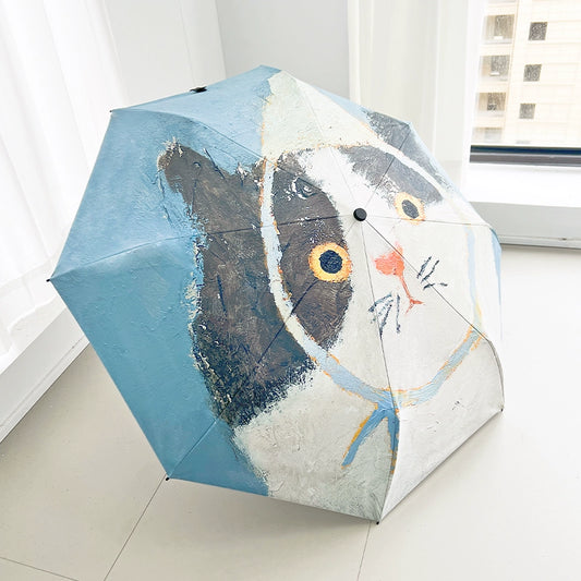 তেল চিত্রাঙ্কন বিড়ালের ভাঁজ করা ছাতা স্বয়ংক্রিয় এবং হাত খোলা