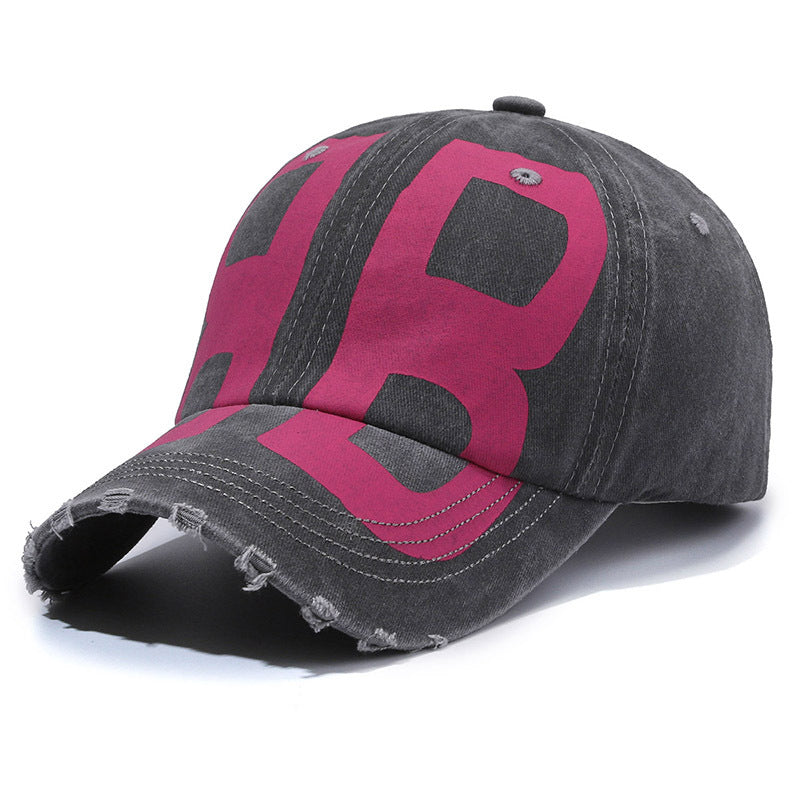 New Versatile Old Wash Denim Soft Top Printed Baseball Cap