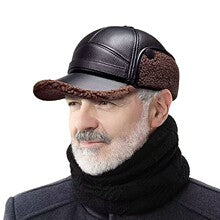Men's Cotton pile warm woolen thick ear protection leather hat