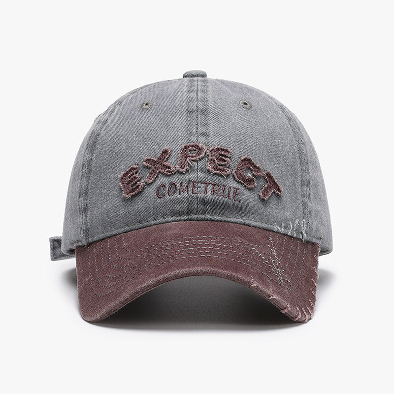 Letter patch embroidery color blocking washed soft top baseball cap