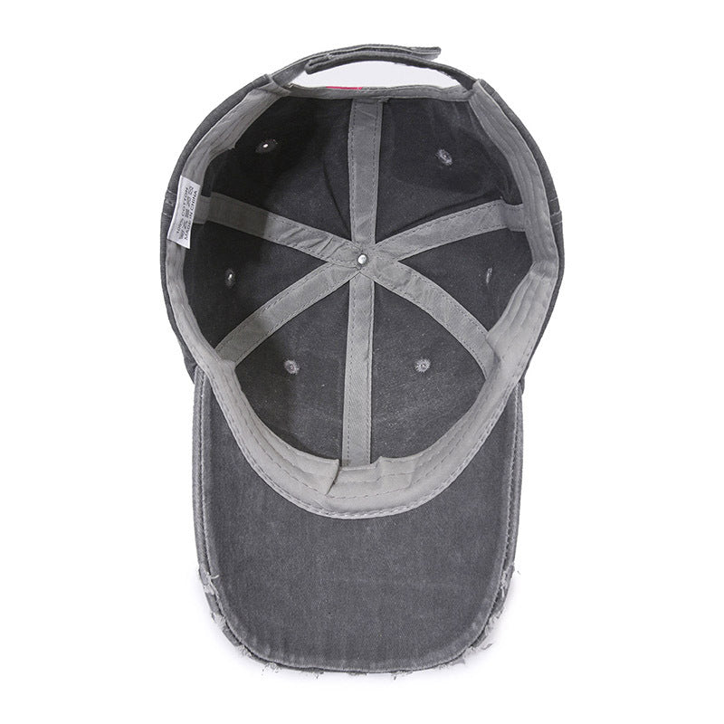 New Versatile Old Wash Denim Soft Top Printed Baseball Cap
