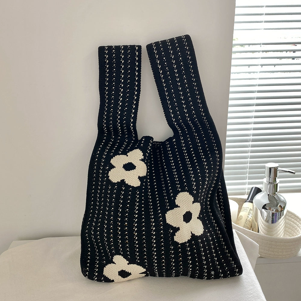 মহিলাদের জন্য ক্যান্ডি রঙের ফুলের বোনা টোট হ্যান্ড ব্যাগ