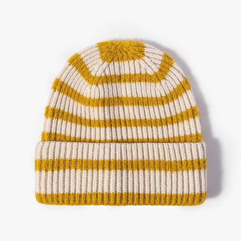 Knitted Striped Rolled Outdoor Warm Thickened Woolen Beanie