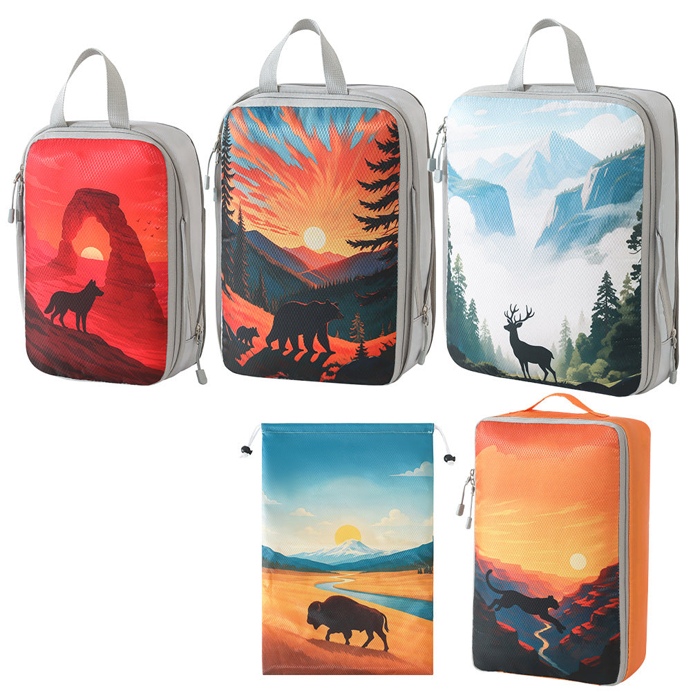 Printed travel pouch compression 5pcs set Travel Storage Bag