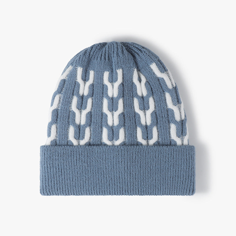 Color-block velvet thickened winter woolen hat