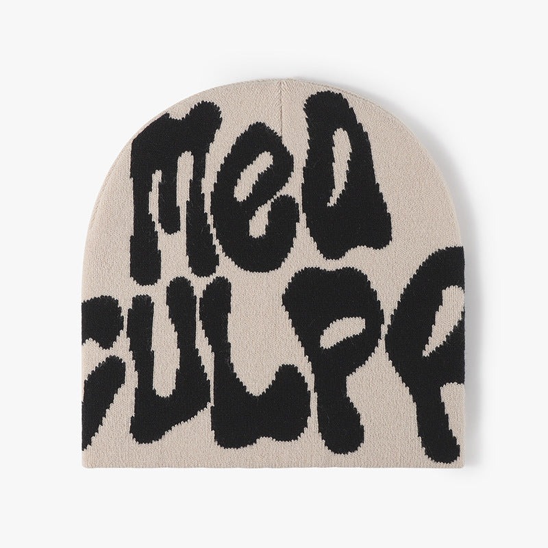 Letter jacquard knitted outdoor warm stylish beanie