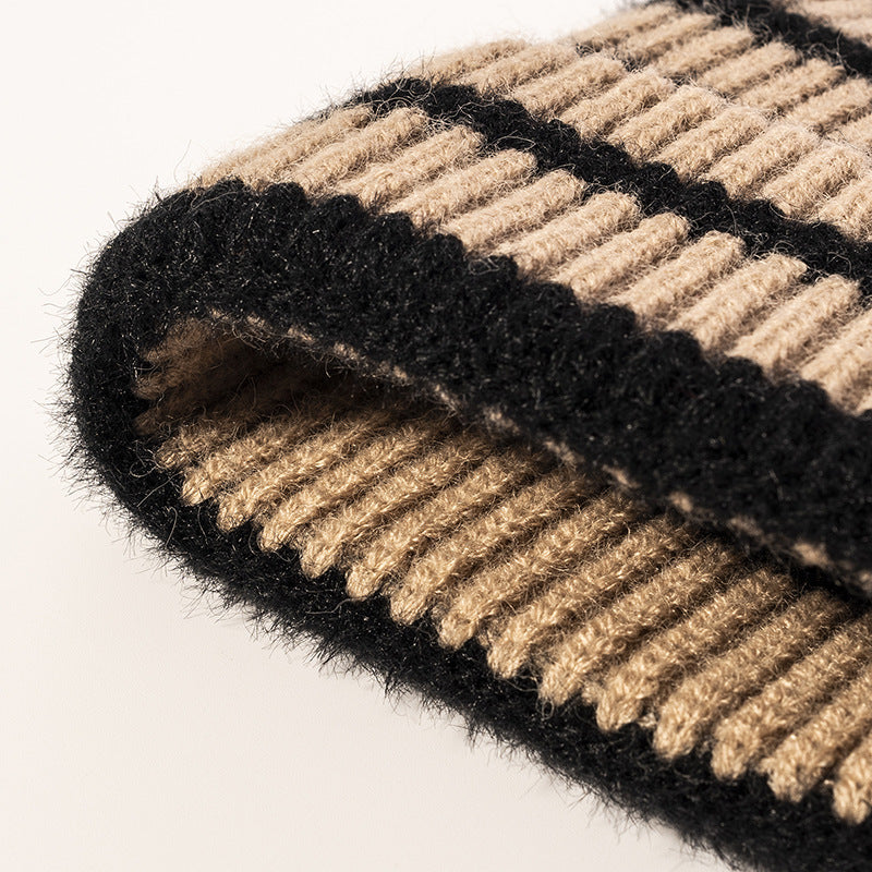 Knitted Striped Rolled Outdoor Warm Thickened Woolen Beanie