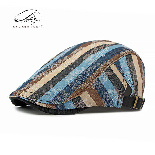 স্ট্রাইপড সুতির কাপড় রেট্রো বেরেট পেইন্টার ক্যাপ