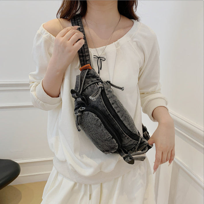 Denim Chest Crossbody Waist Bag Japanese Style