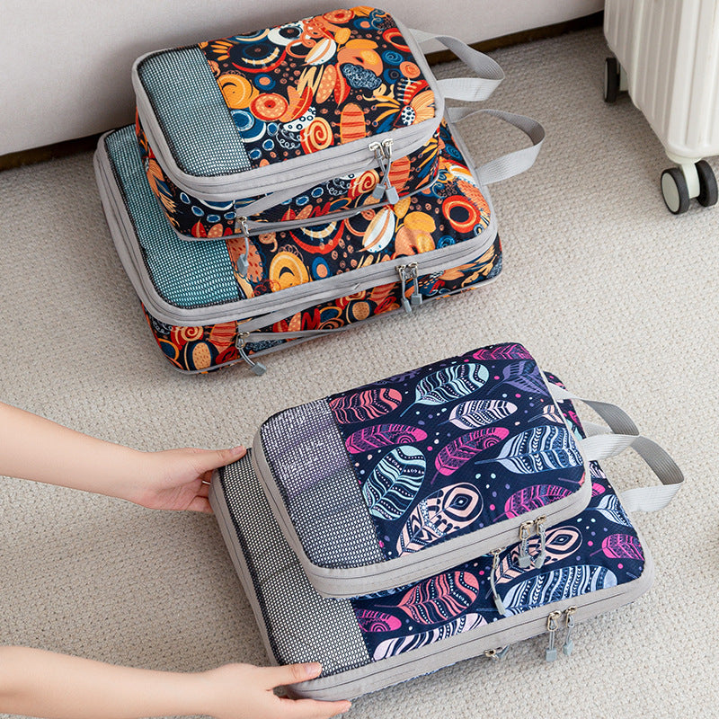Printed travel pouch compression 4pcs set Travel Storage Bag
