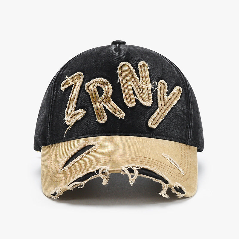 Embroidered patch peaked washed retro cap