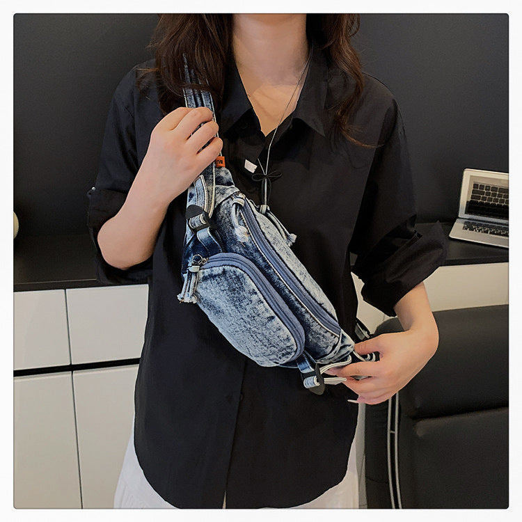 Denim Chest Crossbody Waist Bag Japanese Style