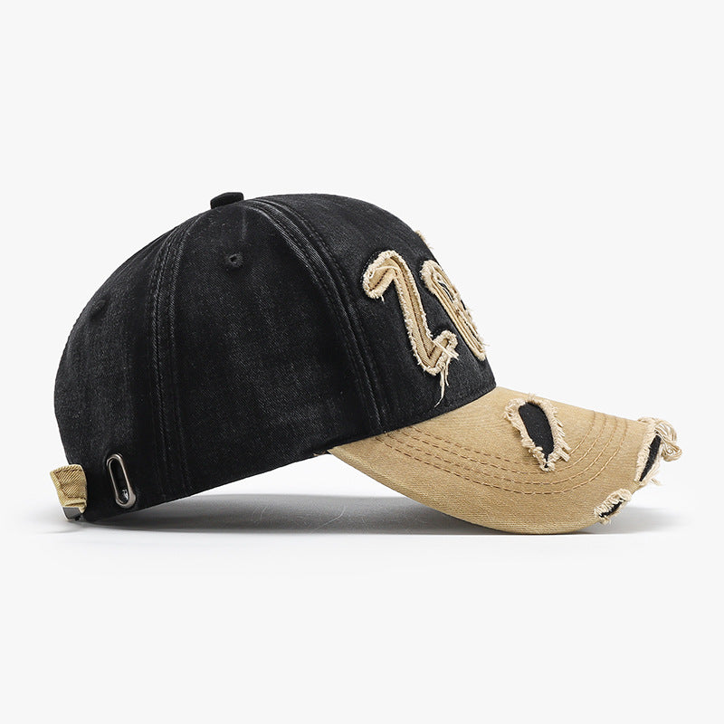 Embroidered patch peaked washed retro cap